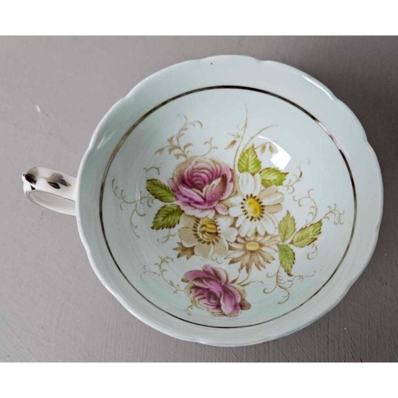 Rare Paragon Aqua Blue/Green Tea Cup and Saucer, Pink Roses, 1930s - Picture 6 of 9